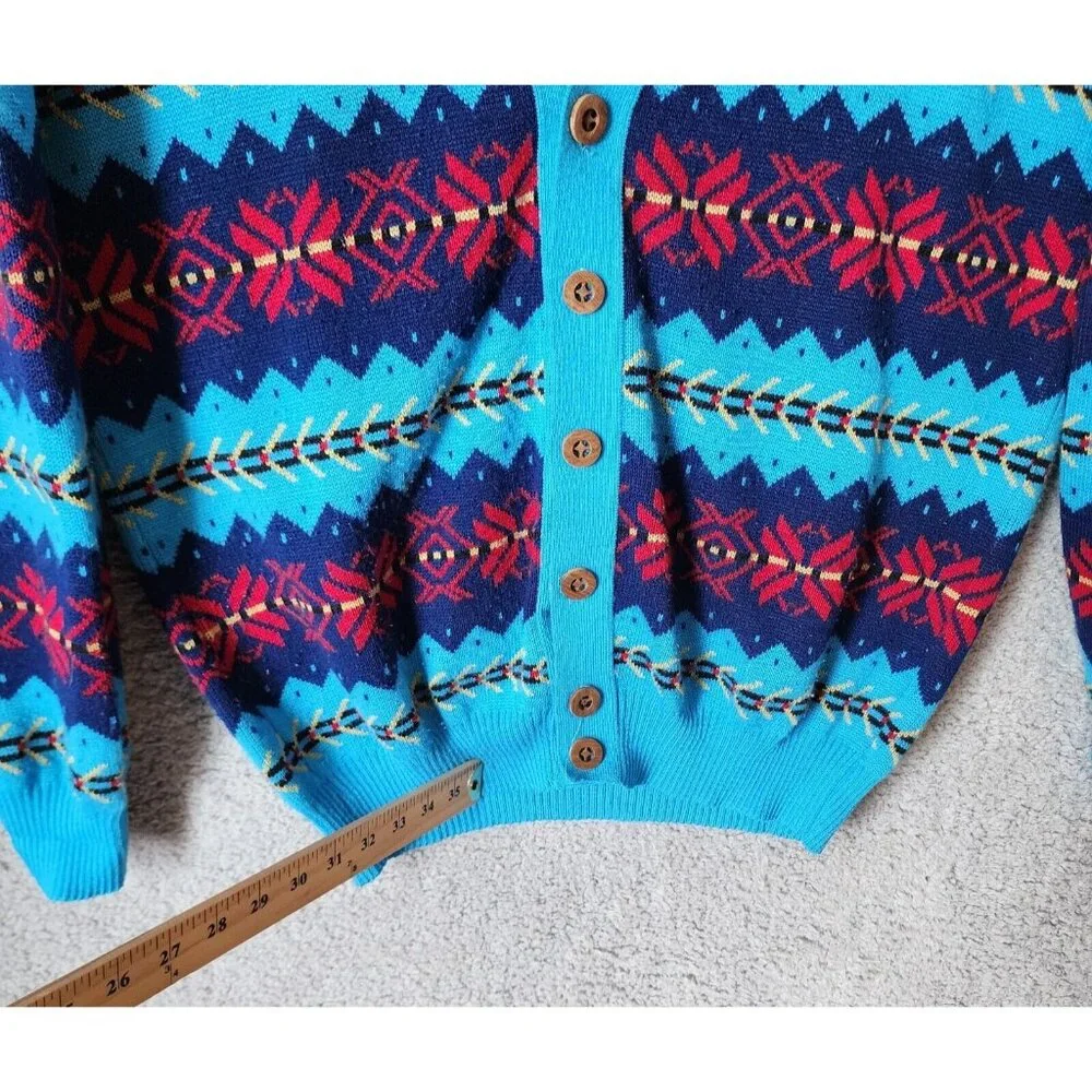 VTG Gibi Western Aztec Striped‎ Button Long Sleeve Cardigan Sweater Size Large